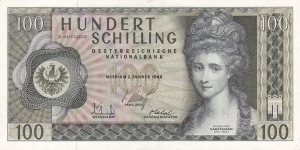 Austria P146a (100 schilling 2/1-1969 (1981)) Banknote