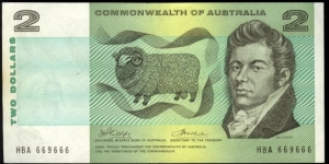 1972 $2 note. Semi Solid serials 669666. Banknote