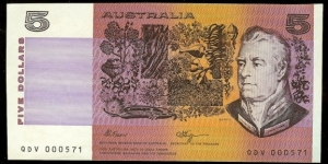 1990 $5 note. Low Number serials 000571 Banknote
