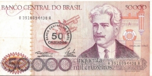 50.000 Cruzeiros(overprinted with value 50 Cruzados) Banknote