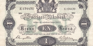 Sweden P32a (1 krona 1914) Banknote