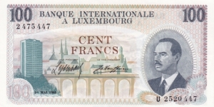 Luxembourg P14a (100 francs 1/5-1968) Banknote