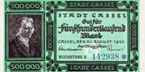 Stadt Cassel 500.000 Mark Notgeld Banknote