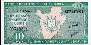 10 Francs / Amafranga__pk# 33 e__01.11.2007 Banknote