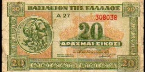 20 Drachmai__pk# 315__06.04.1940 Banknote