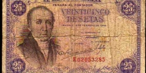 25 Pesetas__pk# 130 a__19.02.1946 Banknote