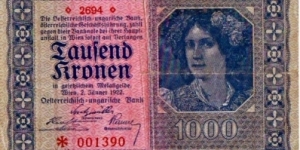 Austro-Hungarian Empire 1000 Kronen Banknote