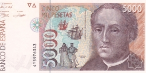 Spain P165 (5000 pesetas 12/10-1992) Banknote