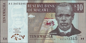 Malawi 2003 10 Kwacha.

Cut unevenly at bottom. Banknote