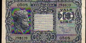 10 Lire__pk# 32 c__Royal Decree 20.05.1935
Ministerial Decree 23.11.1944__signatures: Bolaffi / Cavallaro / Giovinco Banknote