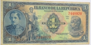 COLOMBIA BANKNOTE 

 1 PESO ORO

BANCO DE LA REPUBLICA

YEAR: 1950

PICK-380f

CONDITION: CIRCULATED 

DATE: 1 DE ENERO DE 1950

SERIE R 7448970 7 DIGITS

CAT:209

SPECIAL SALE

COLOMBIA BANKNOTE 

 1 PESO ORO

BANCO DE LA REPUBLICA

YEAR: 1950

PICK-380f

CONDITION: CIRCULATED 

DATE: 1 DE ENERO DE 1950

SERIE R 7448970 7 DIGITS

CAT:209

SPECIAL SALE

 Banknote