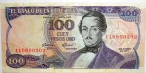 COLOMBIA 100 PESOS ORO 1977- P418-FOR SALE  Banknote