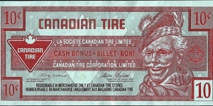 Canada 1996 10 Cents.

Canadian Tire's 'Tyre Money'. Banknote