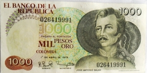 1000 pesos 1979 Galan cat 304 p421 Banknote
