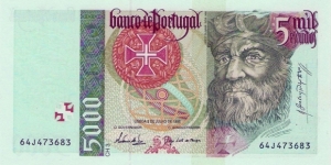 5000 Escudos, pre-euro, 'Vasco da Gama' Banknote