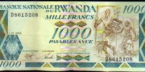 1.000 Francs / Amafaranga__pk# 21__01.01.1988 Banknote