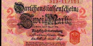 *EMPIRE*__ 
2 Mark__ 
pk# 54__ 
12.08.1914 Banknote