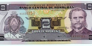 2 Lempiras from Honduras. Marco Aurelio Soto. Banknote