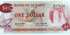 Guyana 1 Dollar - 1989 issue. Banknote