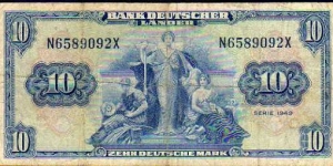 *GERMANY FEDERAL REPUBLIC*__
10 Deutsche Mark__
pk#16 a__
Series 1949__
n° N6589092X Banknote