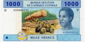 1000 francs CFA - issue for Cantral African States. (U) 2002. Banknote