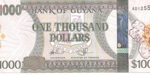 P39 - 1000 Dollars
Sign 14
GOVERNOR - Lawrence Williams and MINISTER of FINANCE - Ashni Singh Banknote