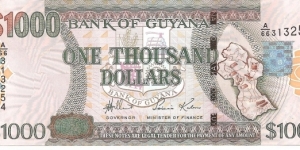 P37a - 1000 Dollars
Sign 13
GOVERNOR - Lawrence Williams and MINISTER of FINANCE - Saisnarine Kowlessar Banknote