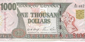 P35b - 1000 Dollars
Sign 12
GOVERNOR(ag) - Dolly Sursattie Singh and MINISTER of FINANCE - Saisnarine Kowlessar Banknote