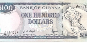 P31b - 100 Dollars
Sign 11
GOVERNOR(ag) - Dolly Sursattie Singh and MINISTER of FINANCE - Bharrat Jagdeo Banknote