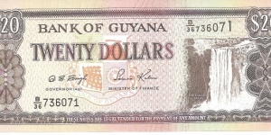 P30c - 20 Dollars
Sign 12
GOVERNOR(ag) - Dolly Sursattie Singh and MINISTER of FINANCE - Saisnarine Kowlessar Banknote