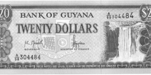 P30a - 20 Dollars
Sign 10
GOVERNOR - Archibald Livingston Meredith and MINISTER of FINANCE - Bharrat Jagdeo Banknote