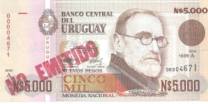 *** NOT ISSUED *** 
P68Aa - 5,000 Nuevos Pesos 
Series - A Banknote