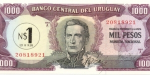 P55a - 1 Nuevo Peso stamped on 1000 Pesos(P49) Banknote
