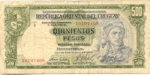 P44a - 500 Pesos 
Bank name below signature titles: BANCO CENTRAL DE LA REPÚBLICA
 Banknote