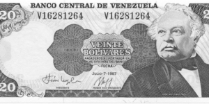 P64Aa - 20 Bolivares - 07.07.1987 Banknote