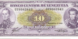 P62a - 10 Bolivares - 03.11.1988 Banknote