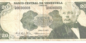 P53b - 20 Bolivares - 07.06.1977 Banknote