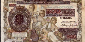 1.000 Srpskih Dinara__
pk# 24__
01.05.1941 Banknote