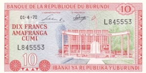 Burundi P20b (10 francs 1/4-1970) Banknote