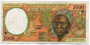 African bill with 2000 francs CFA nominal. The letter 