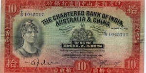 Ten Dollars, The Chartered Bank of India, Australia & China. Banknote