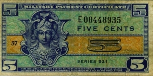 $.05 Military Payment Certificate : Series 521 replacement Banknote