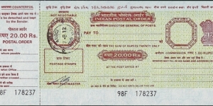 India 2012 20 Rupees postal order.

Issued at Pune (Maharashtra). Banknote