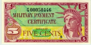 $.05 : Military Payment Certificate Series 591 replacement Banknote