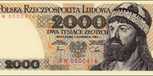 Poland 2000 zlotych 1982 Banknote