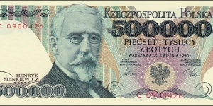 Poland 500k zlotych 1990 Banknote