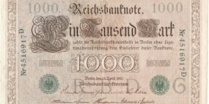 1000 Mark(German Empire 1910/Green Seal)  Banknote