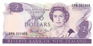 New Zealand P170c (2 dollars ND 1989-1992) Banknote