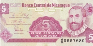 Nicaragua 5 centavos de cordoba 1991 Banknote