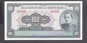 Colombia p-403 p1 , UNC, 100 Pesos, 1958 , FACE PROOF, SPECIMEN !!FOR SALE Banknote